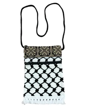 Keffiyeh Handmade Cross-Body Bag – Stylish Black & White Pattern