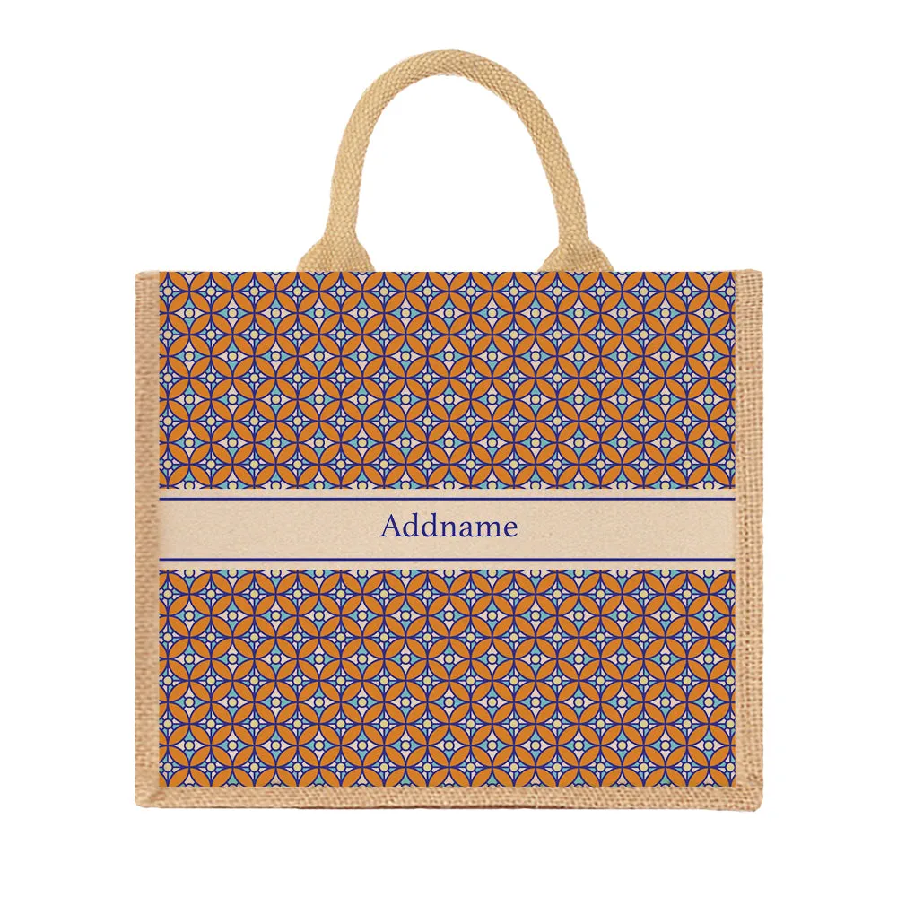 Mosaic Geo Brown Jute Tote Bag