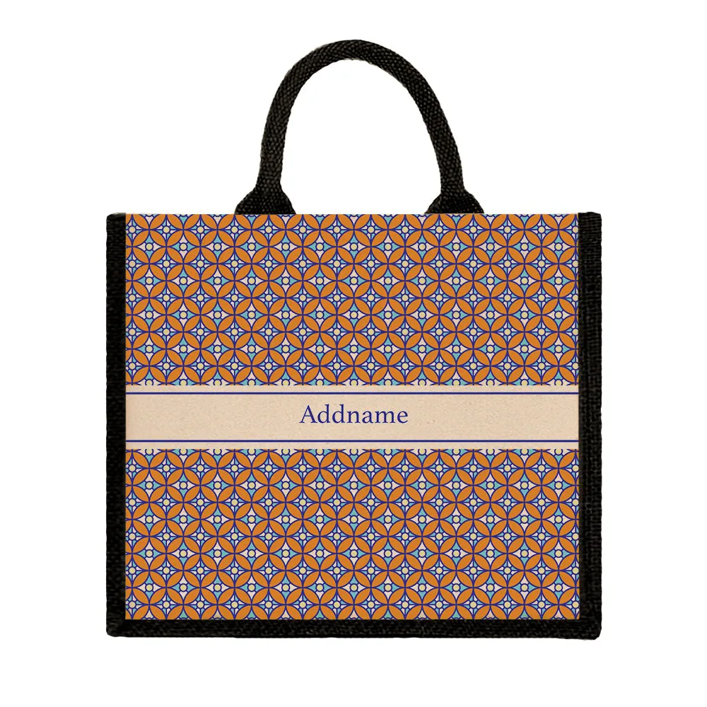 Mosaic Geo Brown Jute Tote Bag