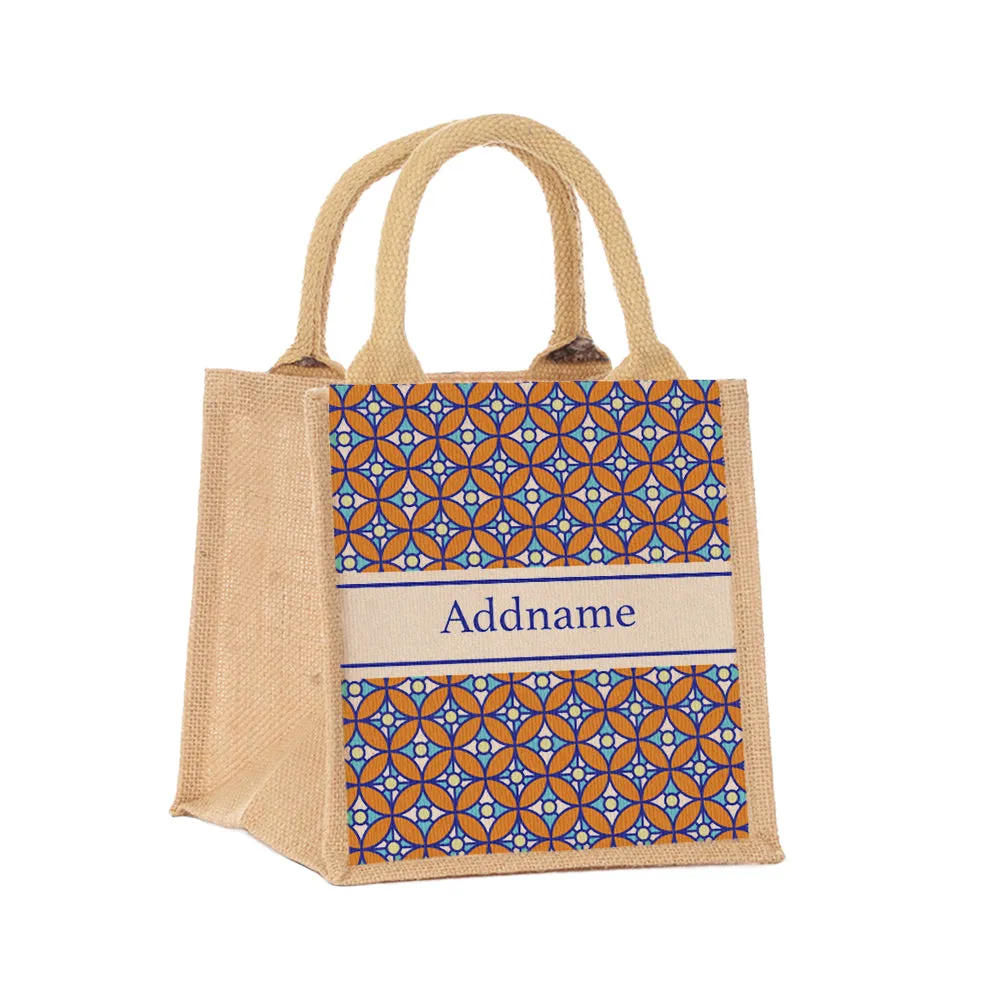 Mosaic Geo Brown Jute Tote Bag