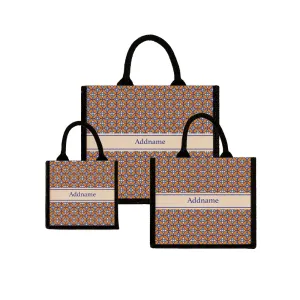 Mosaic Geo Brown Jute Tote Bag