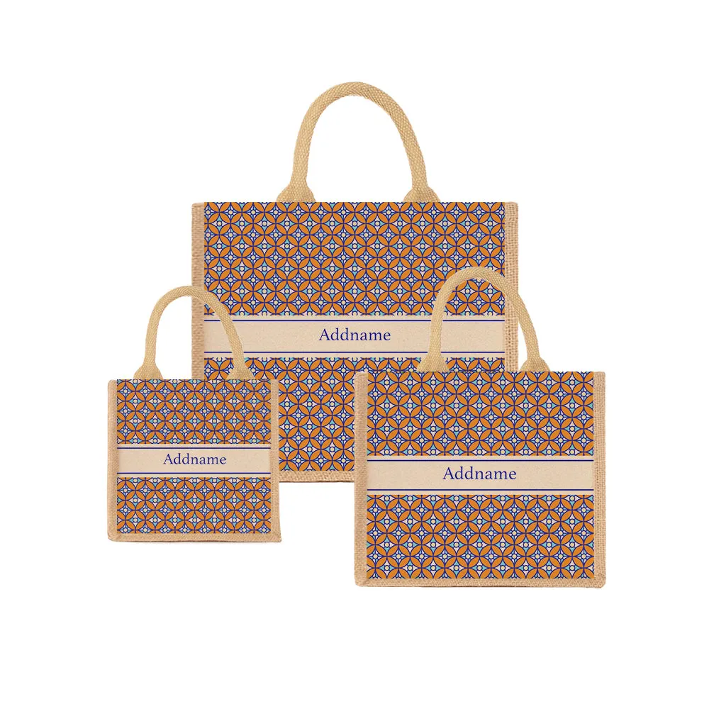 Mosaic Geo Brown Jute Tote Bag