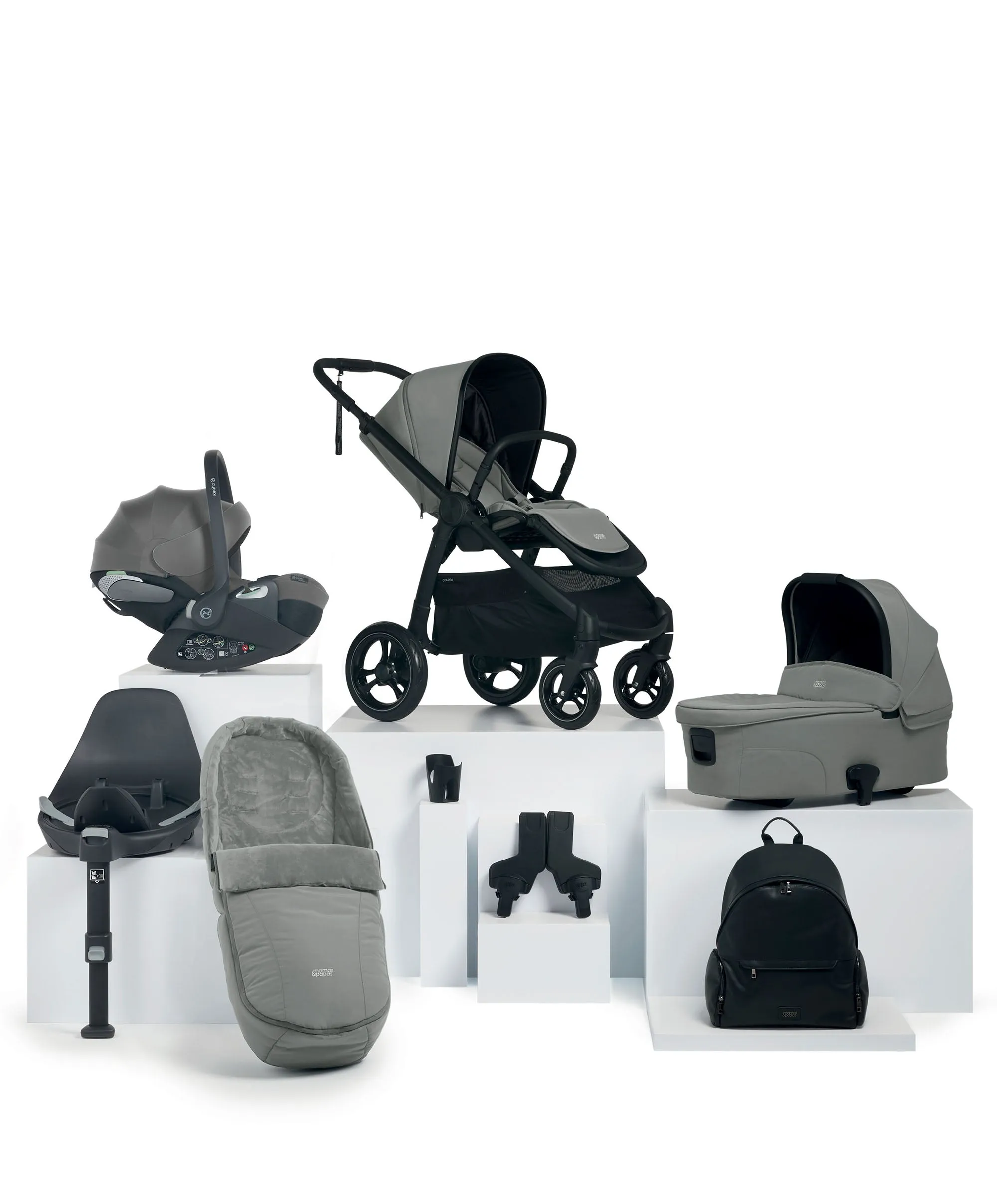 Ocarro Pushchair Complete Bundle with Cybex Cloud T Car Seat & Base (8 Pieces) - Flint Grey