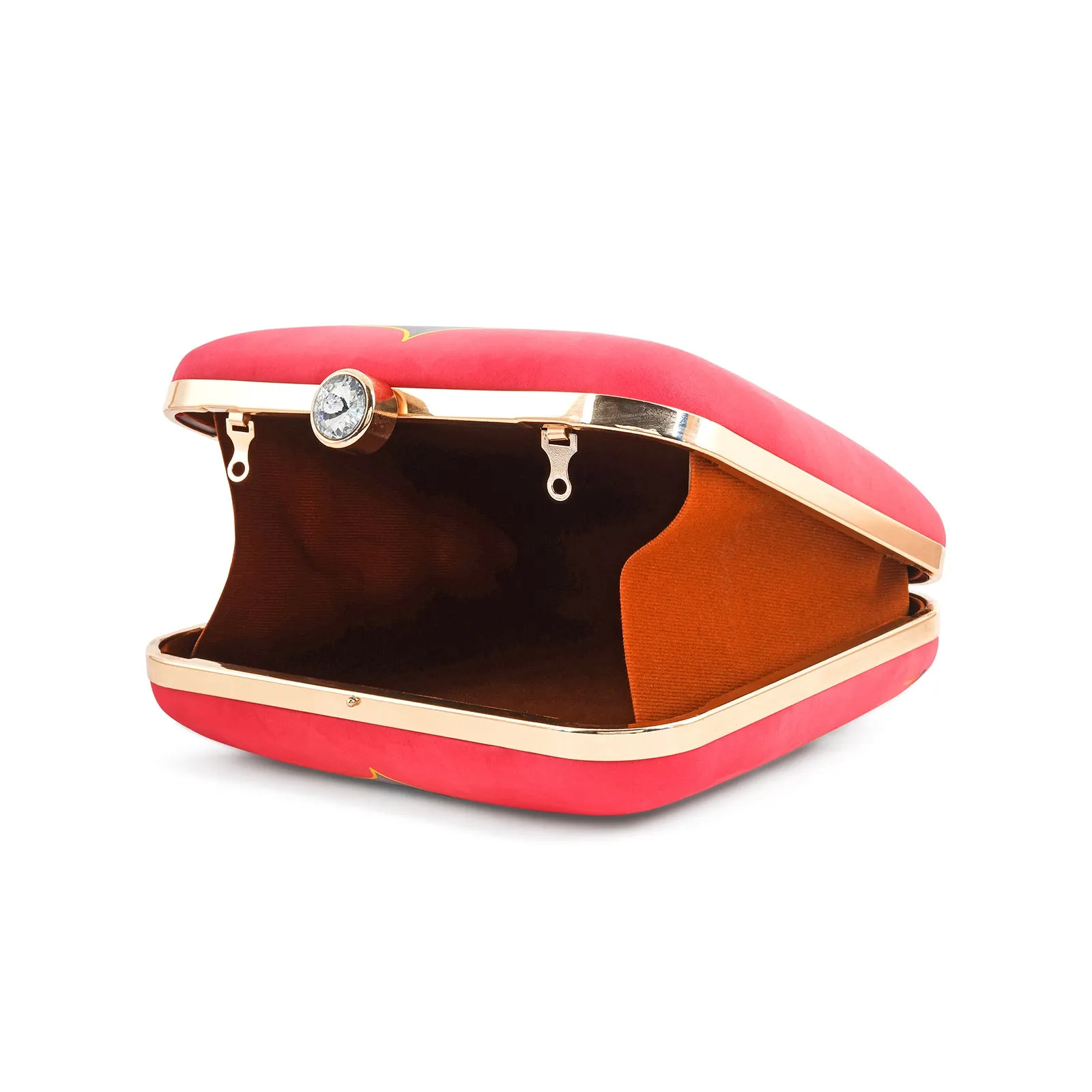 Pichwai Pop-Up Pink Stone and Printed Clutch