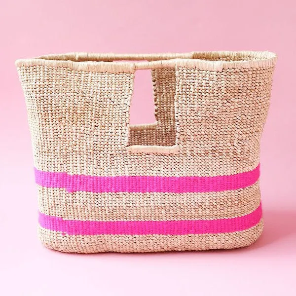 Pink Stripe Basket Bag