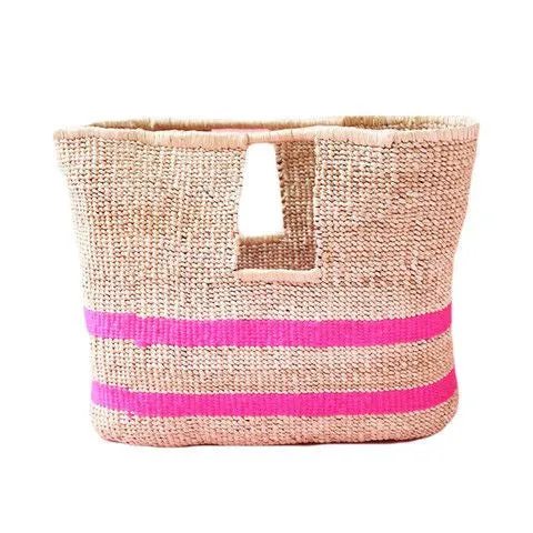 Pink Stripe Basket Bag