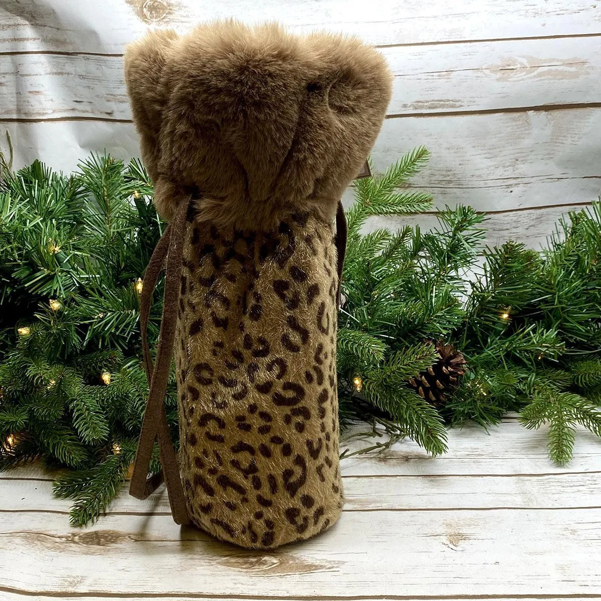 Plush Leopard Fur Bottle Bag