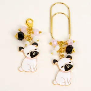 Pug Dog Dangle Clip or Charm with Black, Pink and White Crystals