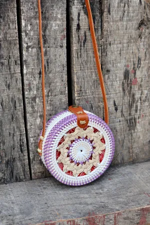 Round Rattan Bag with Braid Pattern, Bali Bags, Handwoven Crossbody Purse, Braided Straw Bag, Bali Sling Bags Rattan Bags Gift for her