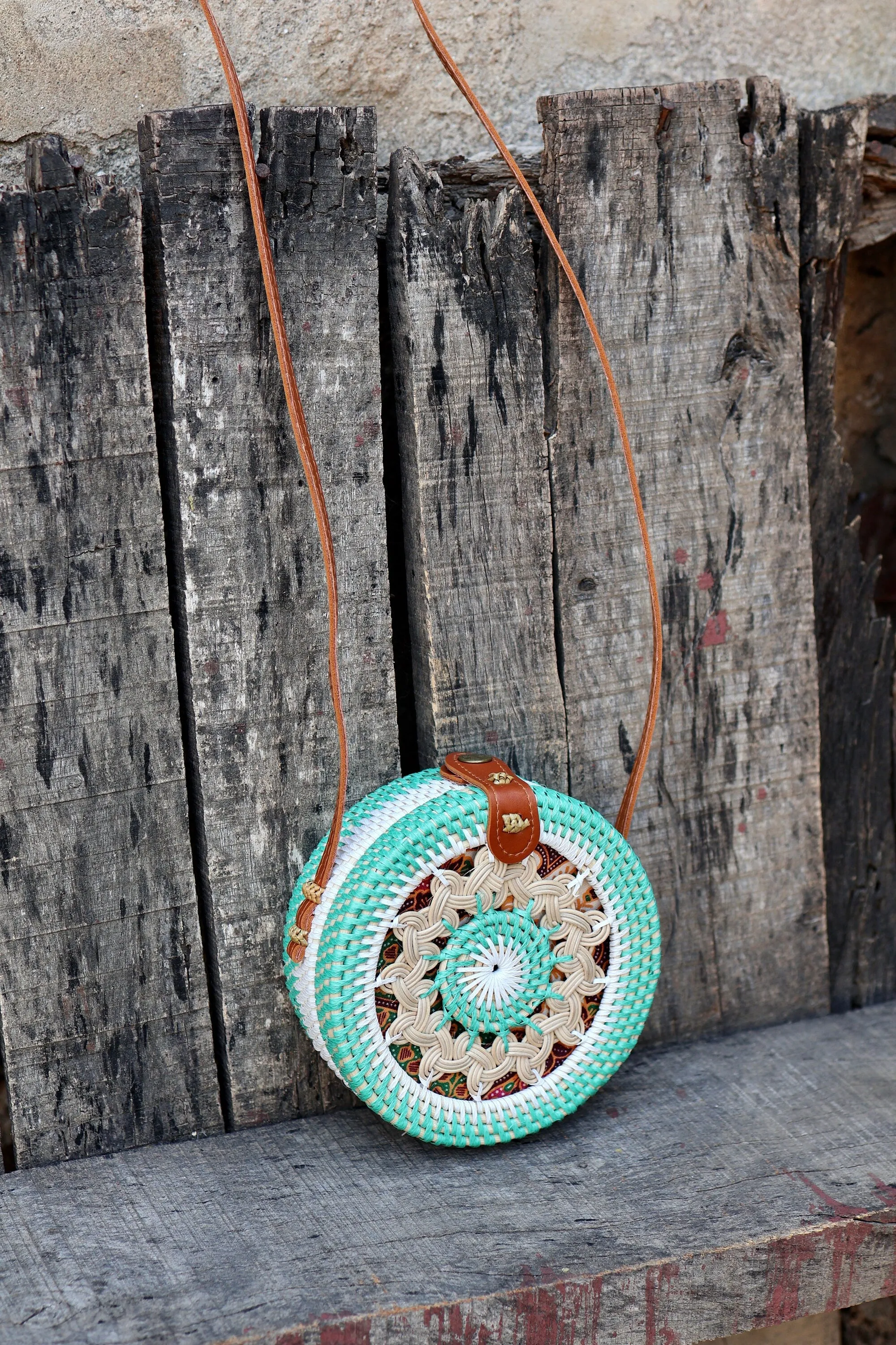 Round Rattan Bag with Braid Pattern, Bali Bags, Handwoven Crossbody Purse, Braided Straw Bag, Bali Sling Bags, Rattan Bags, Gift for her