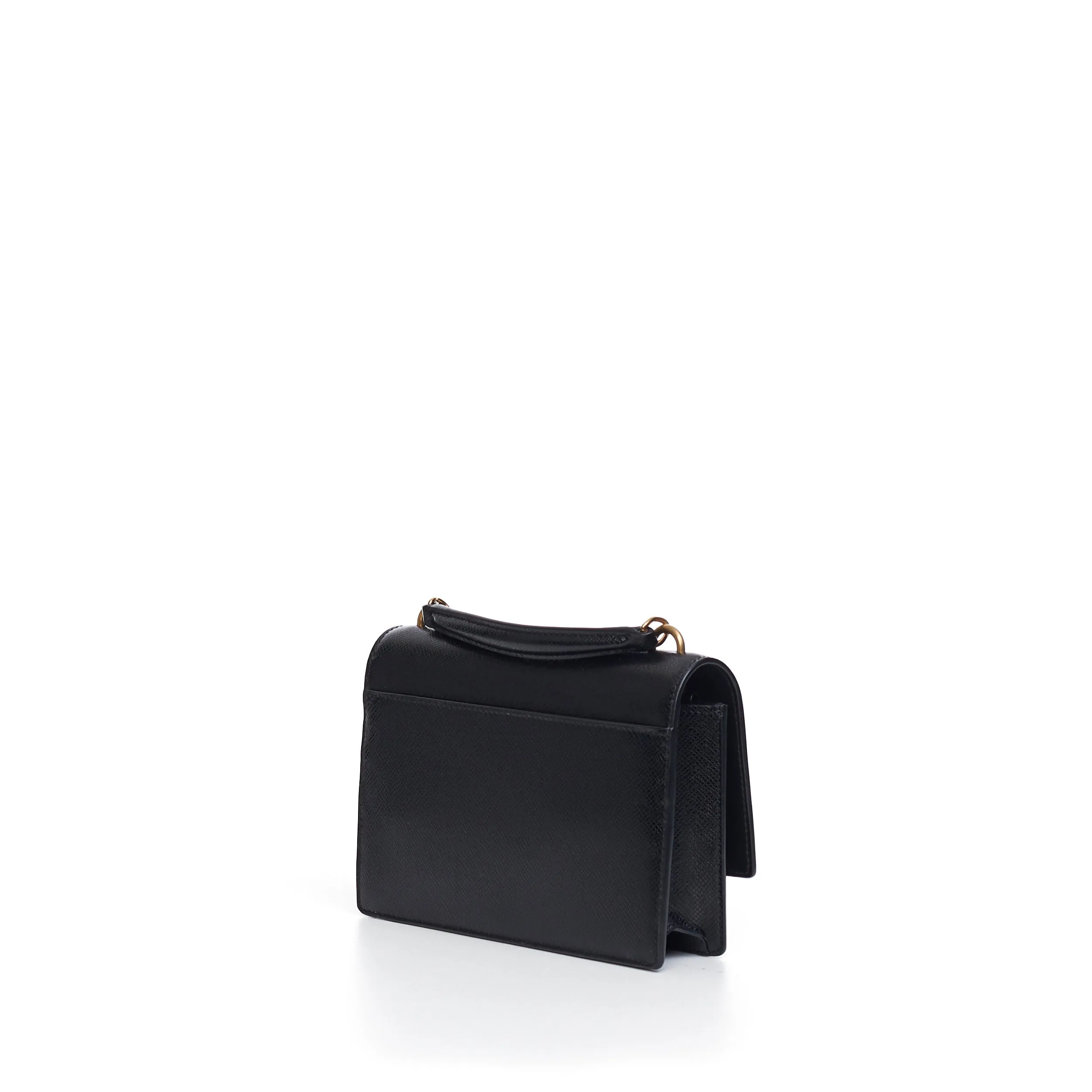 Small Sunset Chain Wallet In Black Coated Bark Leather