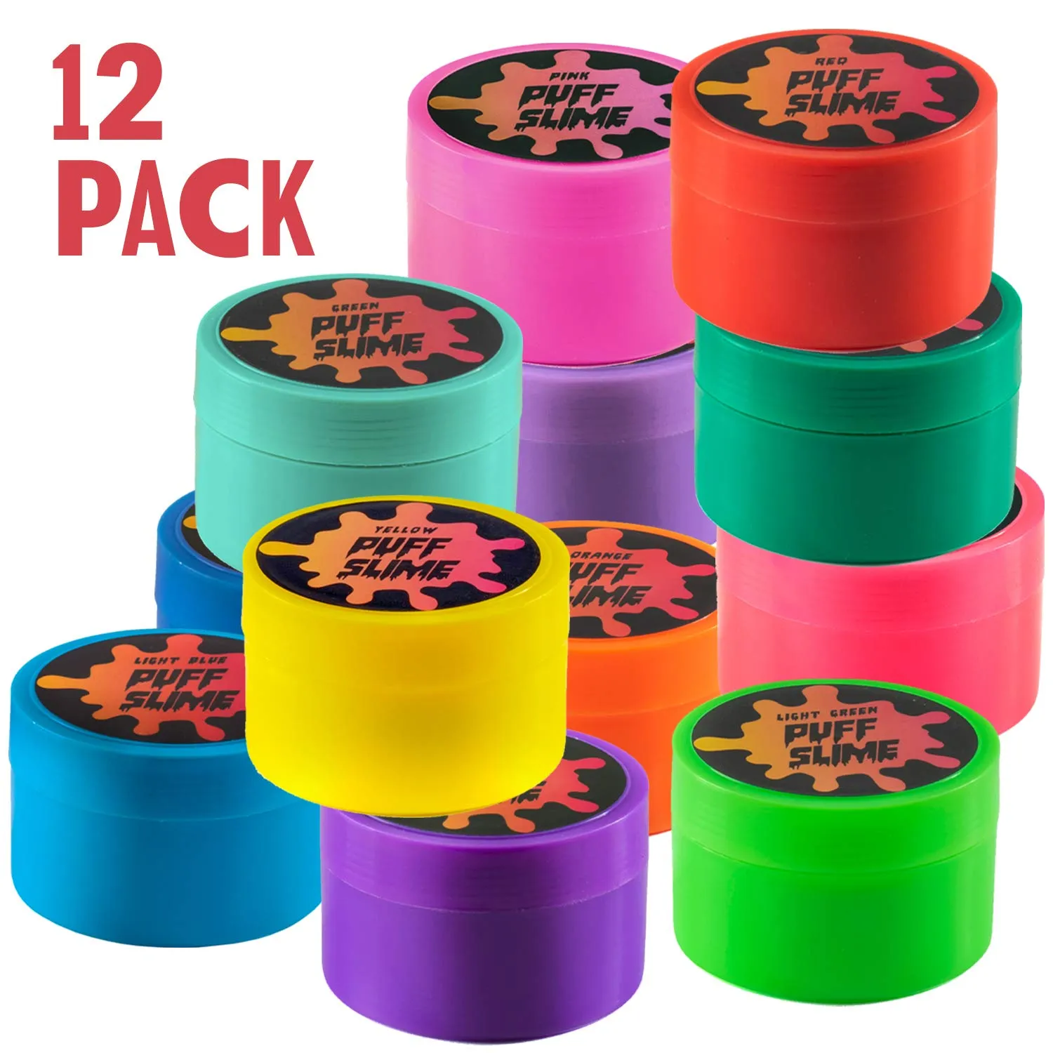 Squeeze Craft Puff Slime - 12 Pack Jumbo Mud Putty Assorted Bright Colors - 2 Oz. per