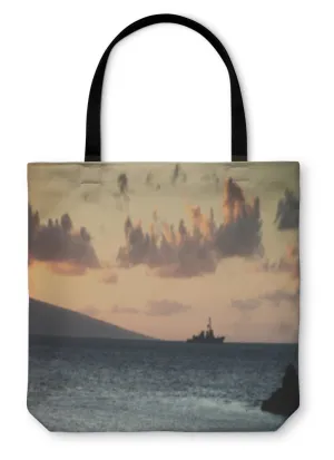 Tote Bag, Us Navy Ship At Sunset