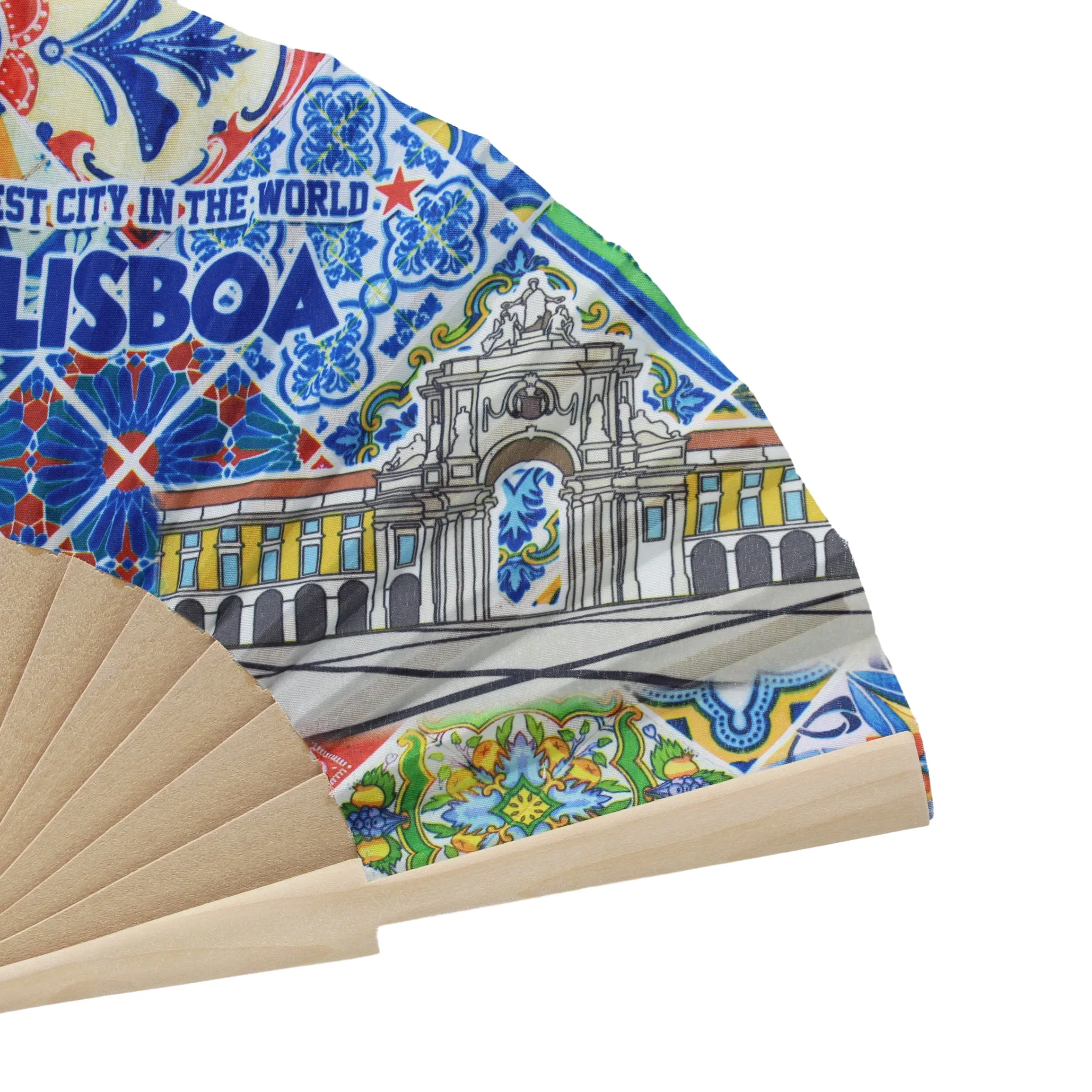 Traditional Lisbon Portugal Themed Tile Azulejo Folding Hand Fan