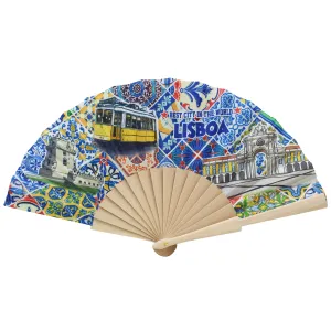 Traditional Lisbon Portugal Themed Tile Azulejo Folding Hand Fan