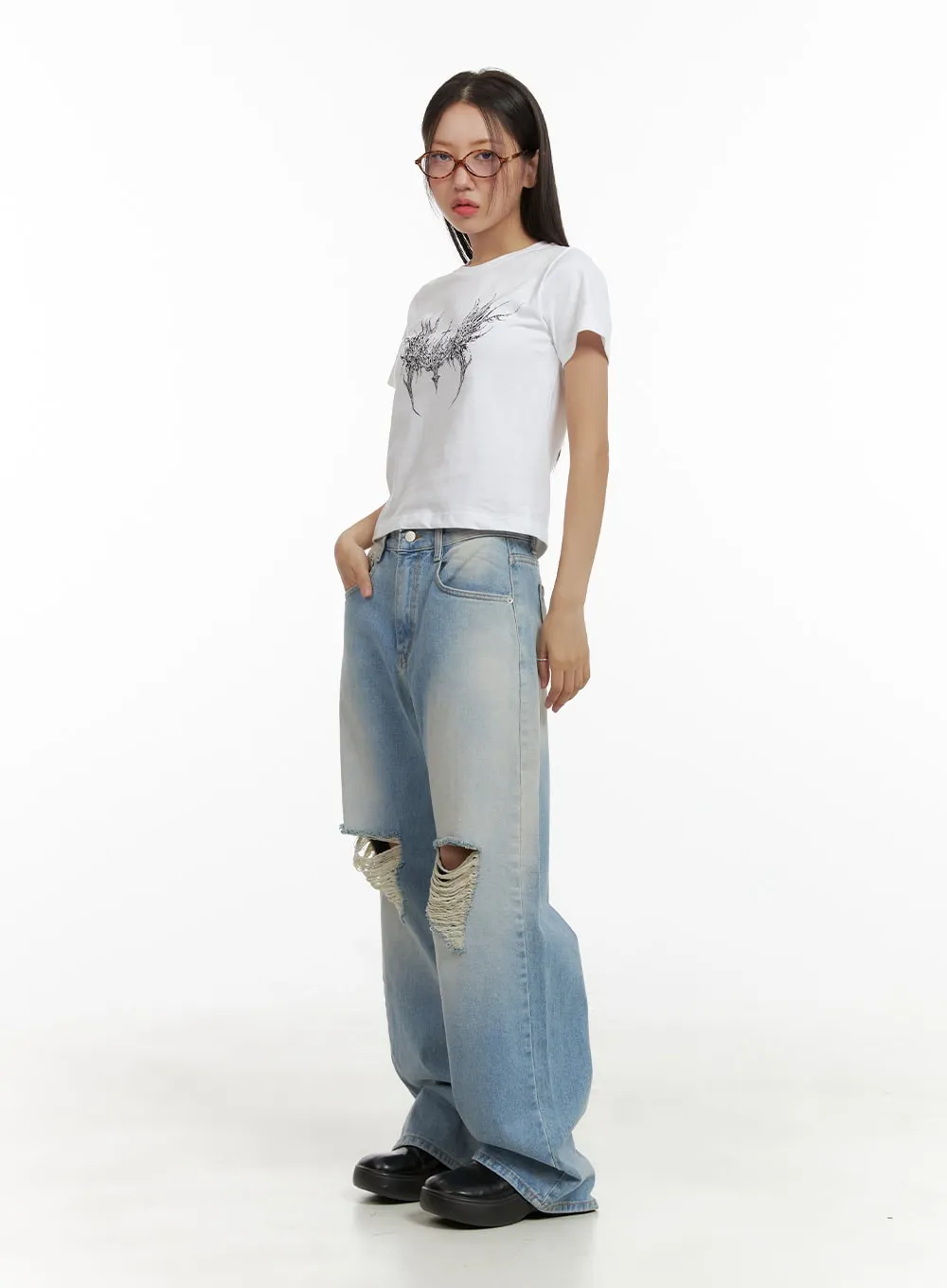 Urban Washed Ripped Baggy Jeans CU405