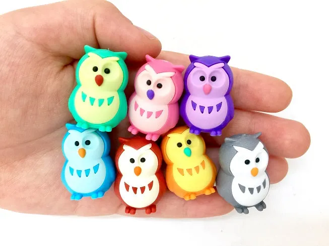 X 380061 IWAKO OWL ERASERS-6 COLORS-DISCONTINUED