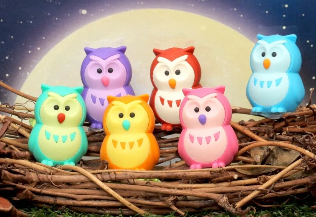 X 380061 IWAKO OWL ERASERS-6 COLORS-DISCONTINUED